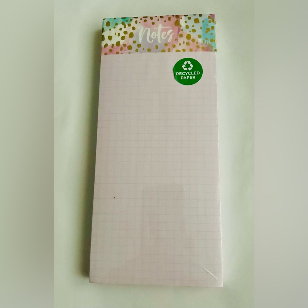 New “Notes” Pad Notes Magnet on back Clementine Pink Graph Pastel Gold on Top